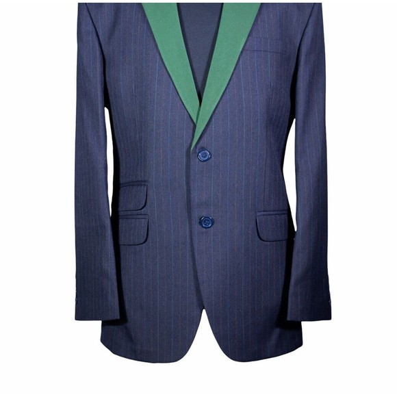 Mens Blazer Blue Green Striped Wool Formal Suit Jacket Wedding Sport Coat 40R - Picture 4 of 6